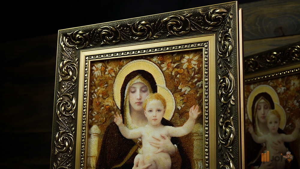 Bernsteinbild – maria der lilien mit segnendem jesuskind (1)