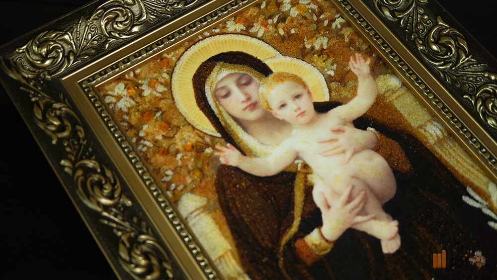 Bernsteinbild – maria der lilien mit segnendem jesuskind (2)