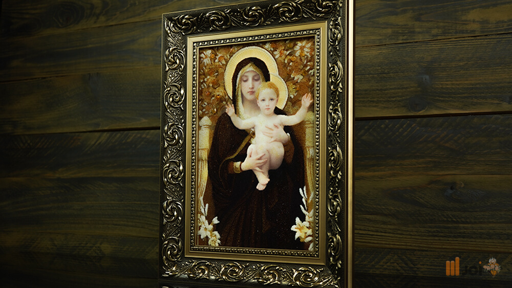 Bernsteinbild – maria der lilien mit segnendem jesuskind (3)