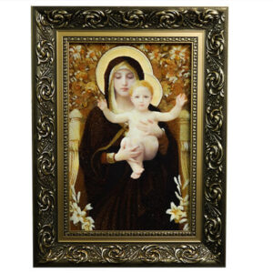 Bernsteinbild – maria der lilien mit segnendem jesuskind