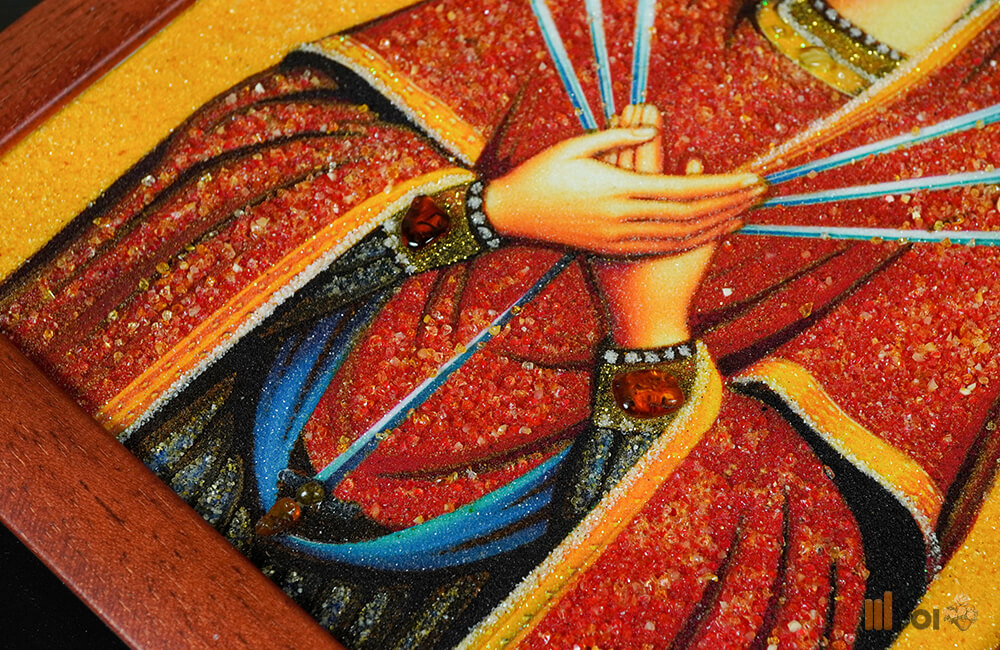 Bernsteinfarbenes Gemälde – Schmerzensmutter in rotem Rahmen (5)