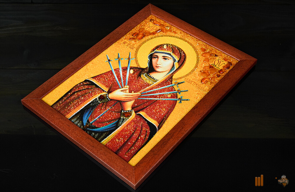 Bernsteinfarbenes Gemälde – Schmerzensmutter in rotem Rahmen (6)