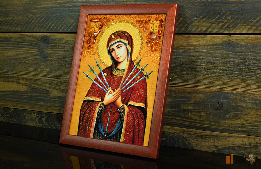 Bernsteinfarbenes Gemälde – Schmerzensmutter in rotem Rahmen (8)